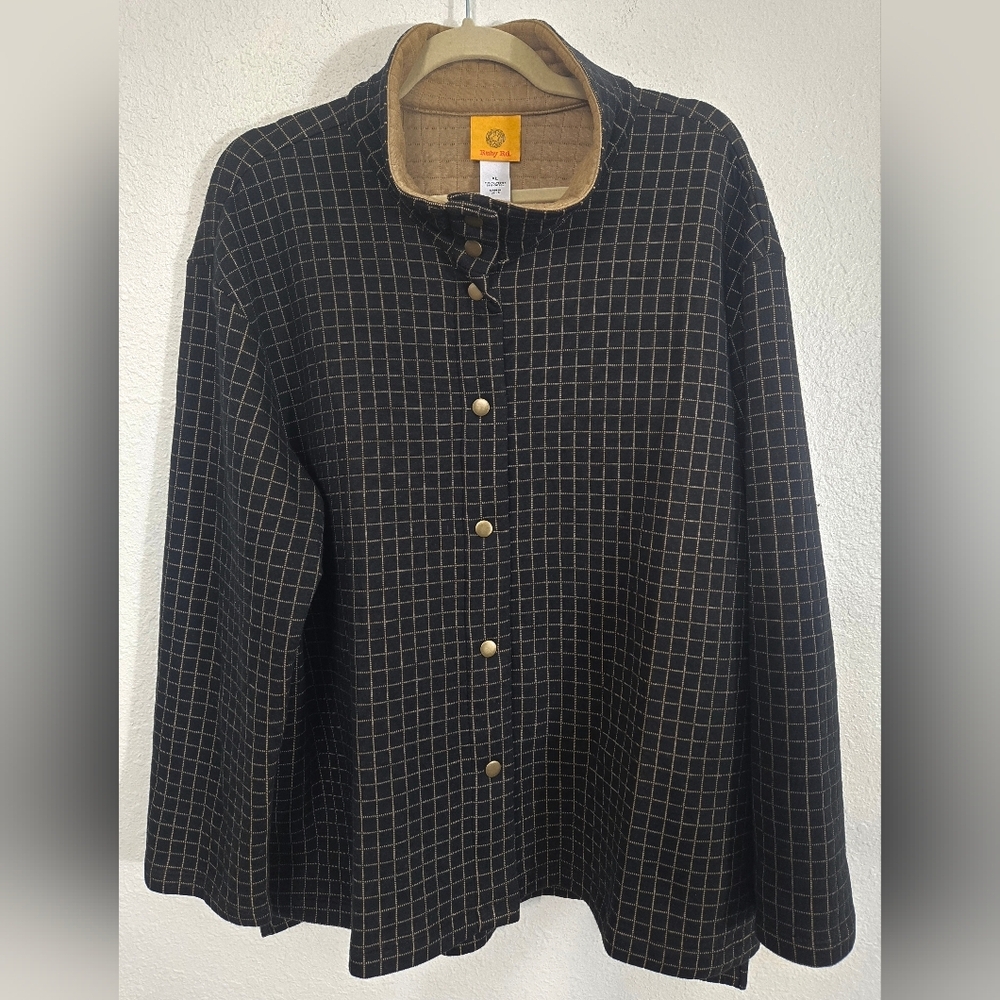 Ruby Rd. Black/Tan Checkered Windowpane Design Snap Button Closure Jacket, XL